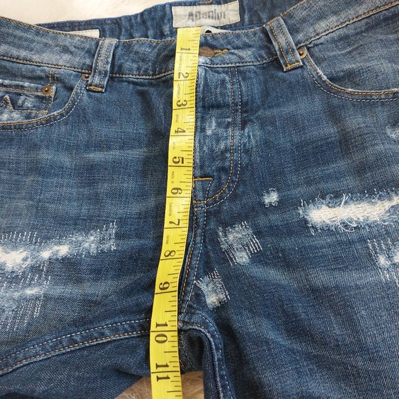 Adenim Men's Blue Adam Slim Fit Fly Buttons Distress Shorts - Picture 6 of 10